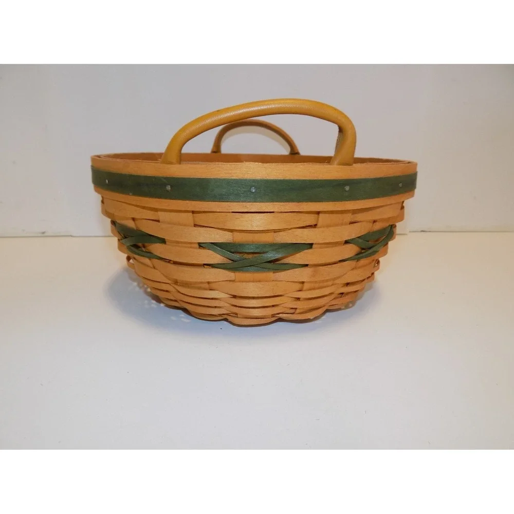 Popcorn Basket w/ Liner & Protector 1999 Christmas Holiday Longaberger GREEN